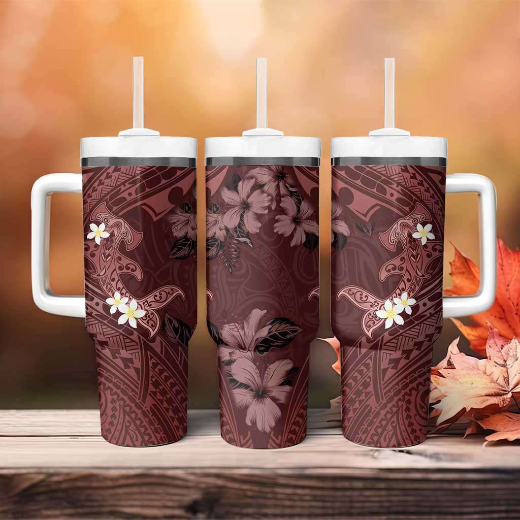 Polynesia Hammerhead Shark Tropical Flowers Tribal Oxblood Custom Stanley Cup 40 oz 30 oz Tumbler With HandleTVC2301363 - Image 4