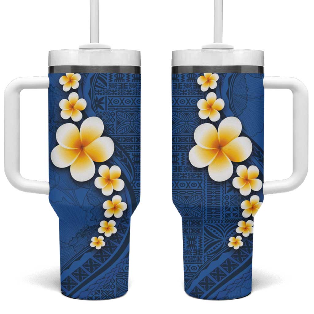 Polynesian Hibiscus and Plumeria with Tapa Blue Color Custom Stanley Cup 40 oz 30 oz Tumbler With HandleTVC2301365