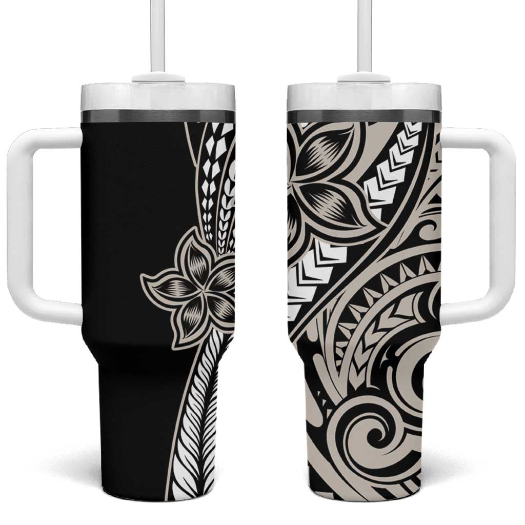 Polynesian Plumeria Floral Tattoo Beige Custom Stanley Cup 40 oz 30 oz Tumbler With HandleTVC2301375