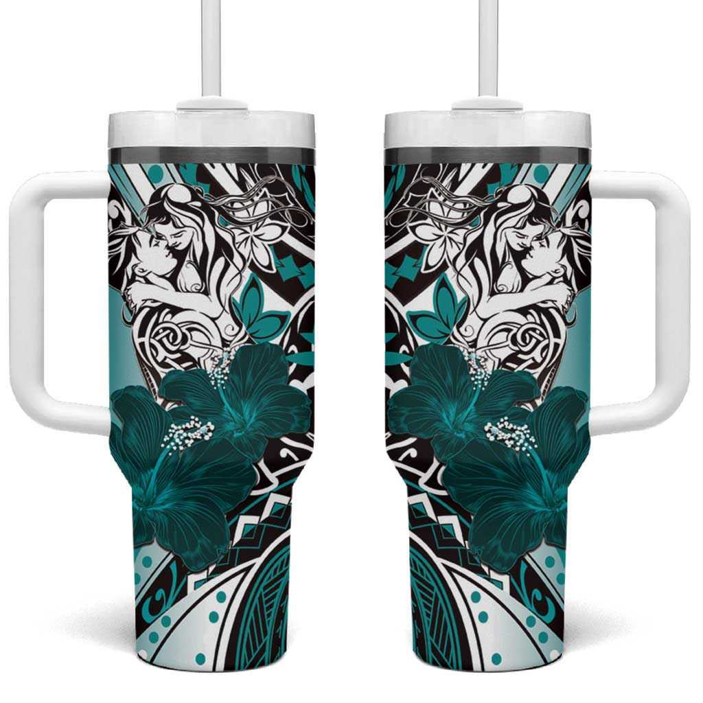 Polynesian Valentine Floral Teal Custom Stanley Cup 40 oz 30 oz Tumbler With HandleTVC2301391