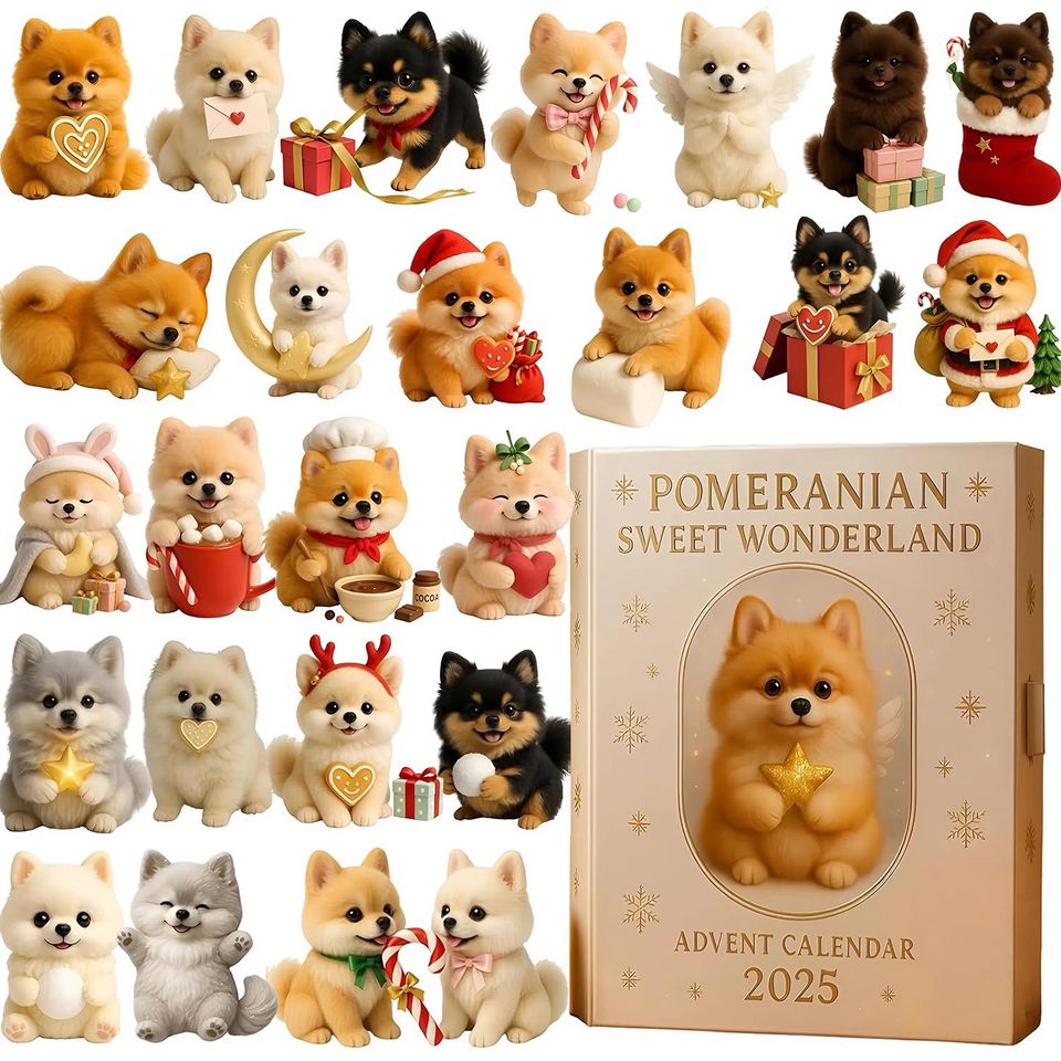 Pomeranian Dog Advent Calendar 2025, 24 Day Dogs Figurines: Vintage Christmas Ornament Countdown