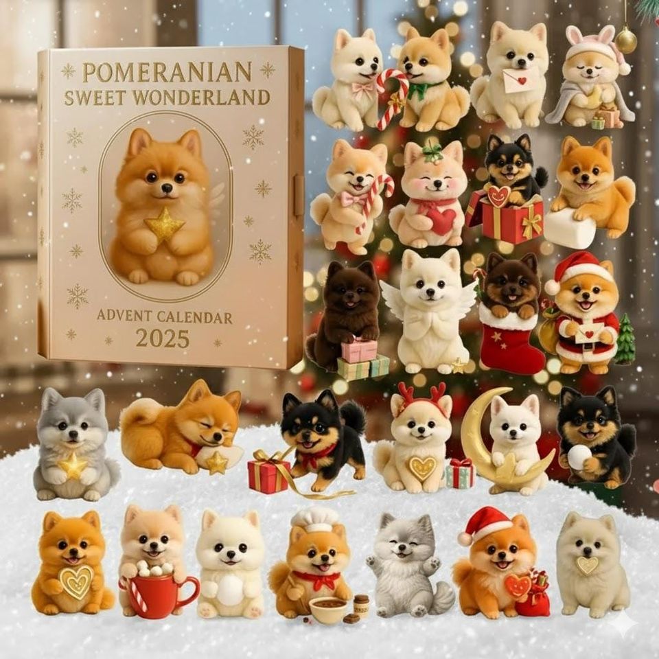 Pomeranian Sweet Wonderland Advent Calendar, Puppy Mini Figures Holiday Gift for Dog and Pet Lovers, Holiday Countdown Calendar
