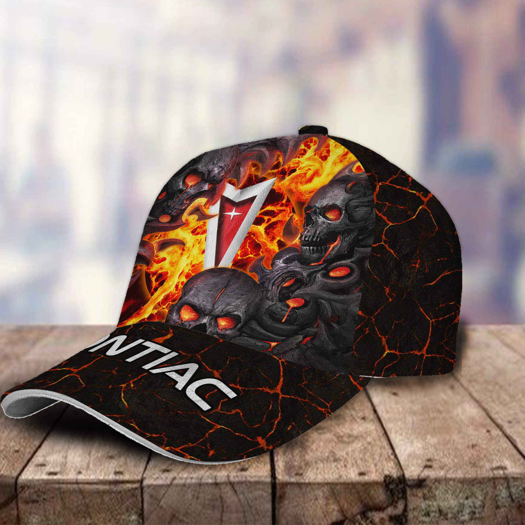 Pontiac 3D Classic Cap Skull Fire Car Motor Brand Hats Trucker Hats Custom Hats Gifts For Men & Women