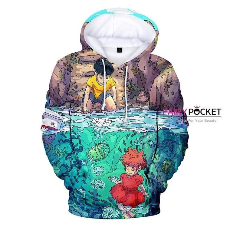 Ponyo on the Cliff Ponyo Sousuke 3D All Over Print Hoodie, Zip Hoodie