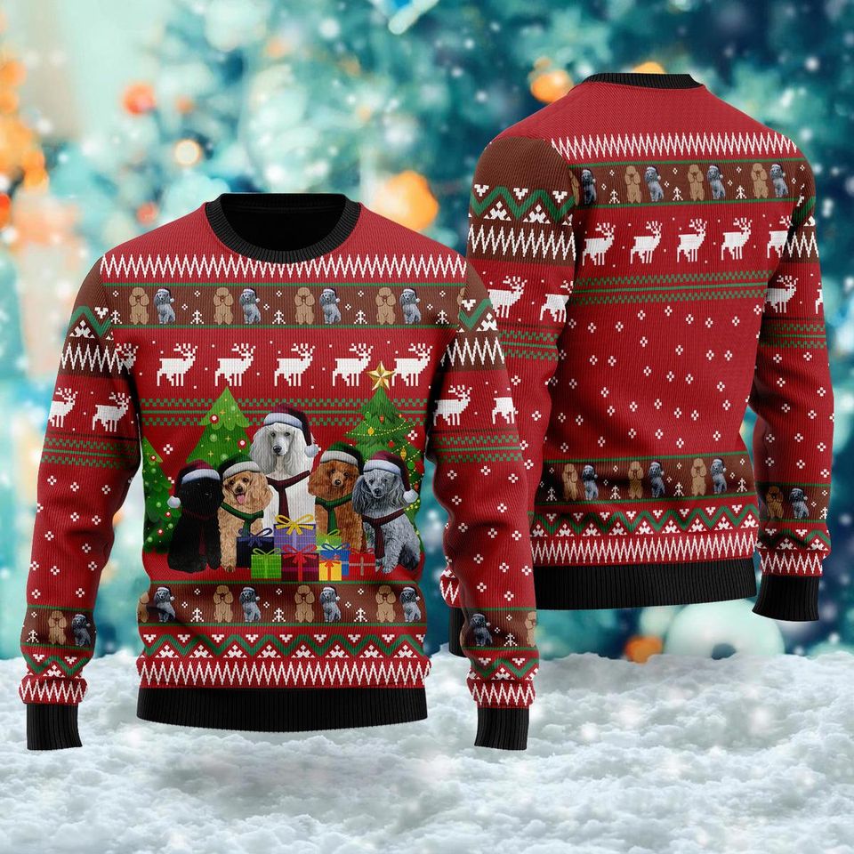 Poodle Family 3D Sweater, Animal Lovers Ugly Christmas Sweater