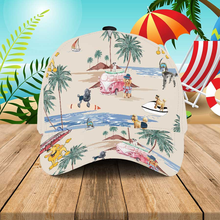Poodle Summer Beach Hawaiian Hats Cap for Poodle Lovers Trucker Hats Custom Hats Gifts For Men & Women