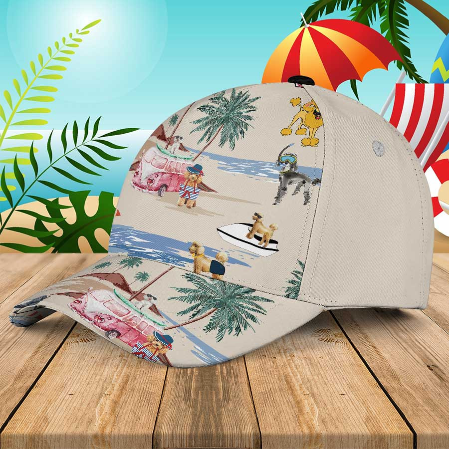 Poodle Summer Beach Hawaiian Hats Cap for Poodle Lovers Trucker Hats Custom Hats Gifts For Men & Women