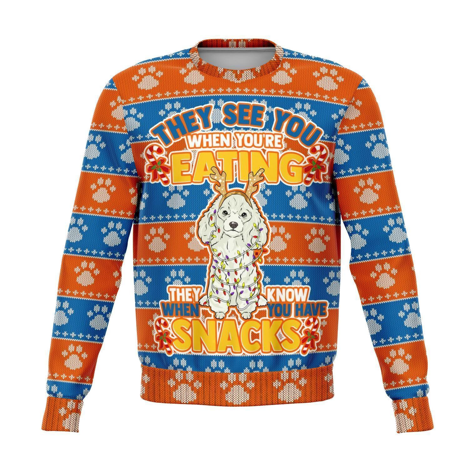 Poodle They Know When You Have Snacks Christmas Ugly Christmas Sweater Adult 3D Funny Matching for family