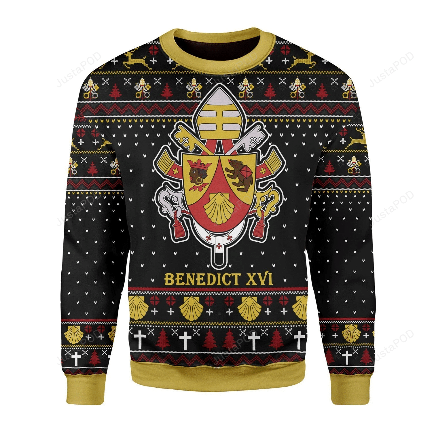 Pope Benedict Xvi Coat Of Arms Ugly Christmas Sweater Adult 3D Funny Matching for family - Image 2