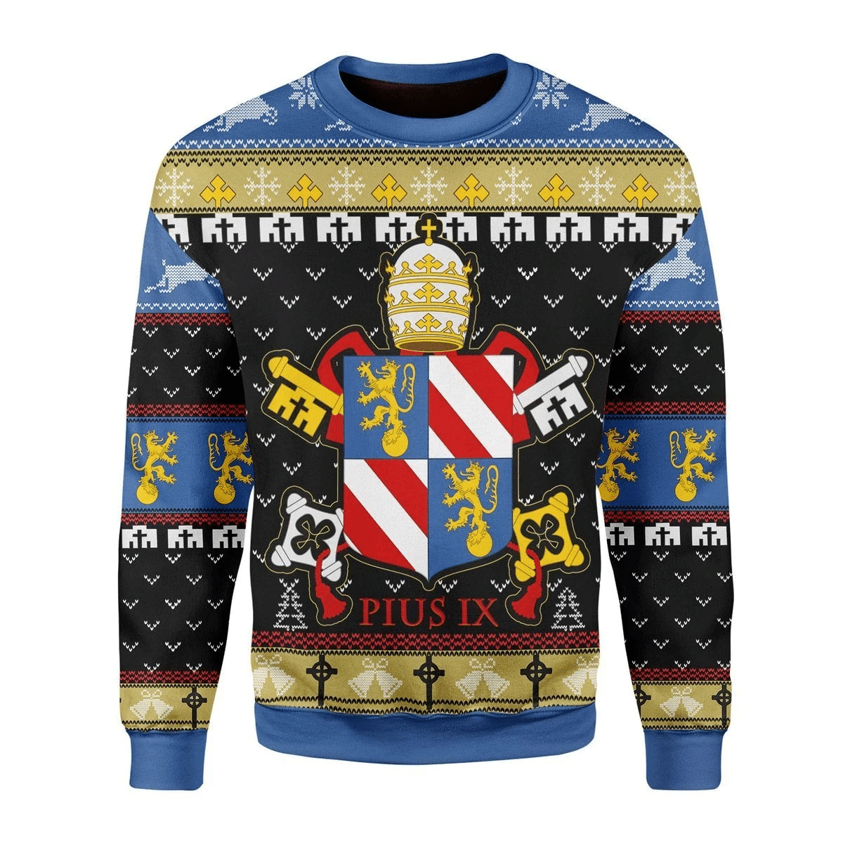 Pope Pius Ix Coat Of Arms Ugly Christmas Sweater Adult 3D Funny Matching for family - Image 2