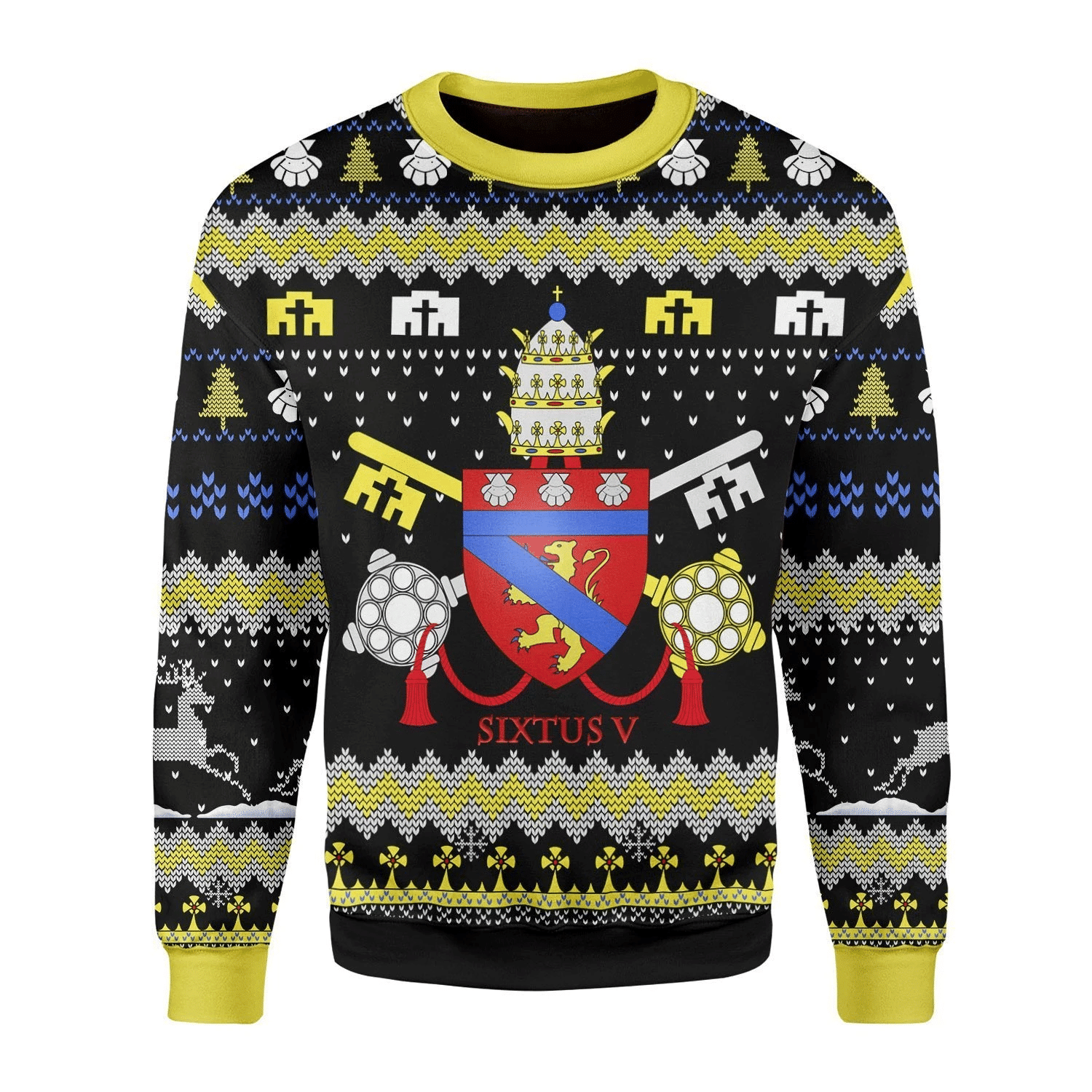 Pope Sixtus V Coat Of Arms Ugly Christmas Sweater Adult 3D Funny Matching for family - Image 2