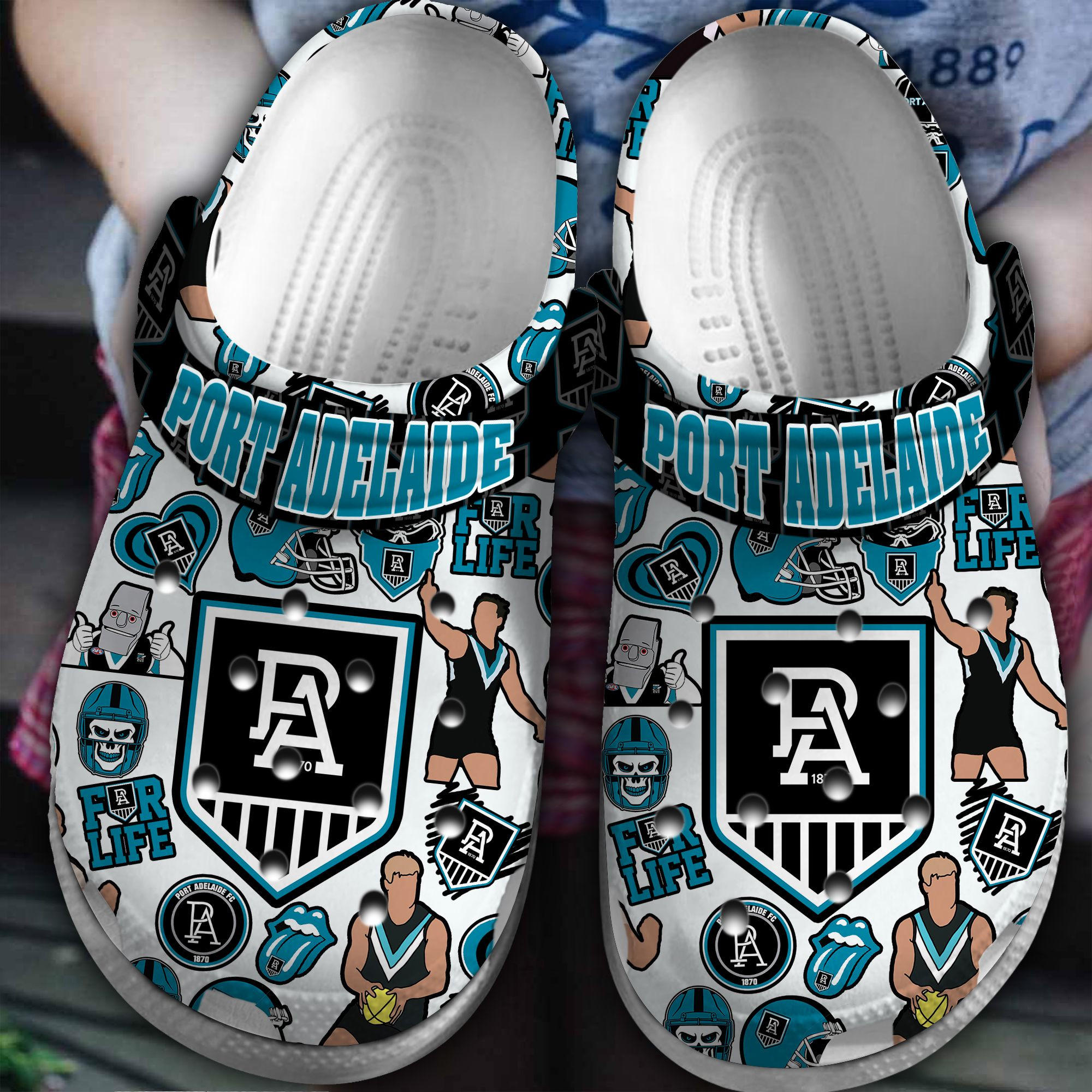 Port Adelaide Power AFL Sport Crocs Crocband Clogs Shoes Comfortable For Men Women and Kids