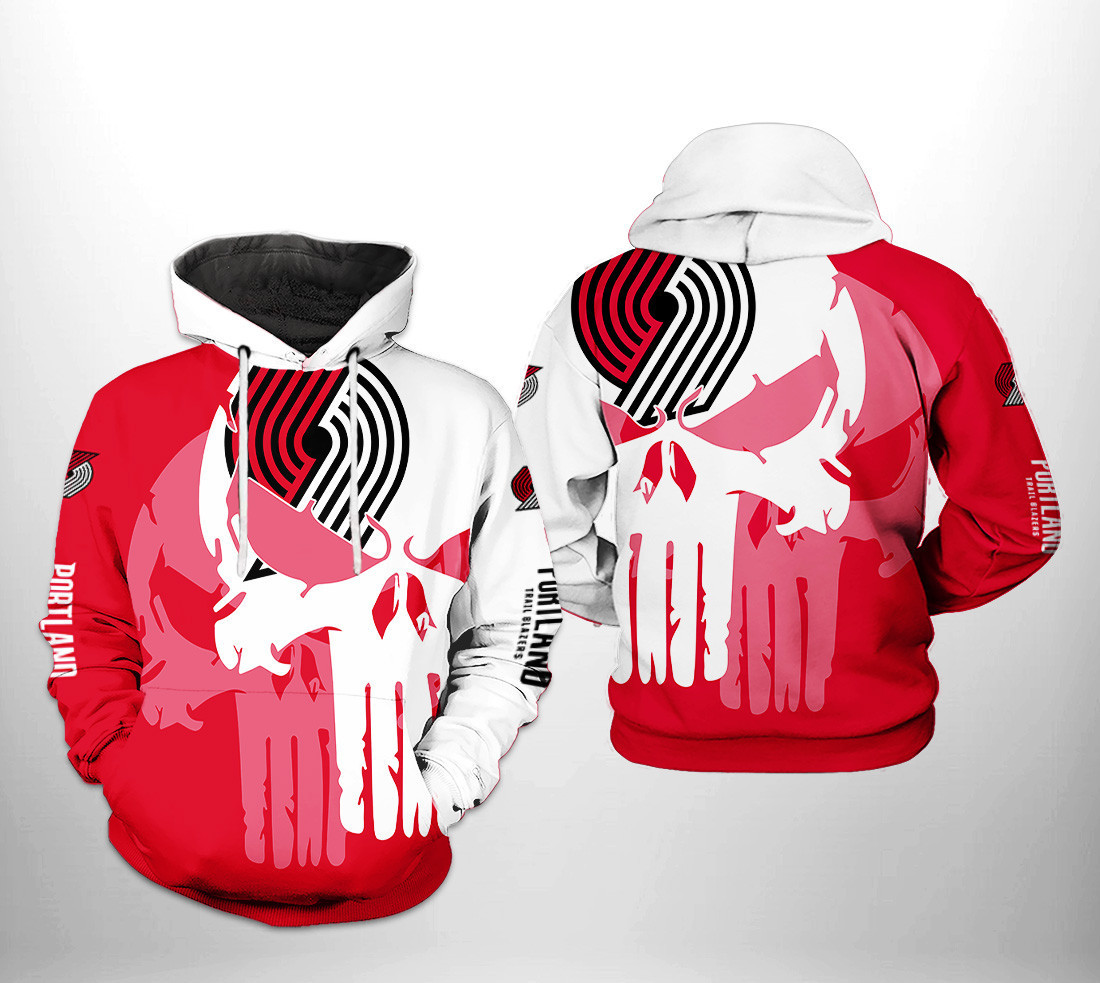 Portland Trailblazers NBA Team Skull 3D All Over Print Hoodie, Zip Hoodie