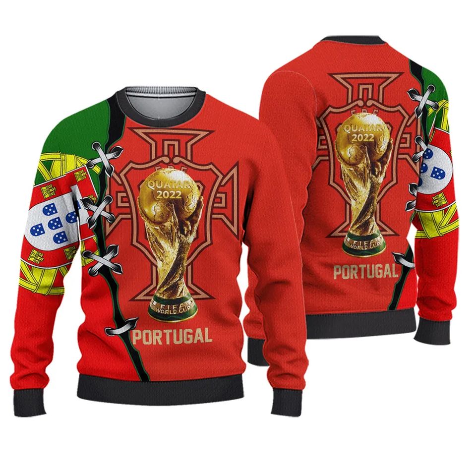 Portugal Flag National Soccer Team, Portugal World Cup 2022 3D Sweater