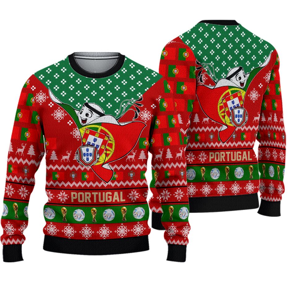 Portugal Ugly Christmas Sweater Mascot Qatar Soccer Team