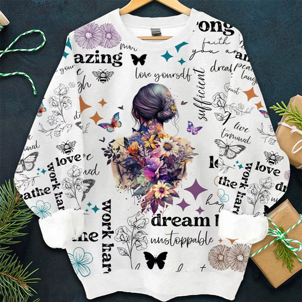 Positive Affirmations 3D Sweatshirt, Inspirational Butterfly