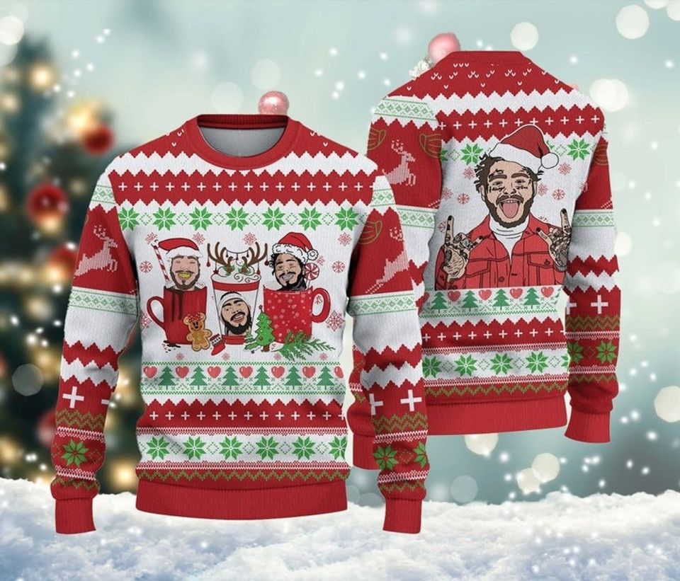 Post Malone Coffee Cups Ugly Christmas Sweater