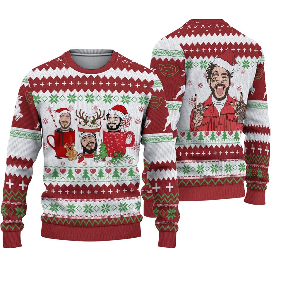 Post Malone Coffee Cups Ugly Christmas Sweater