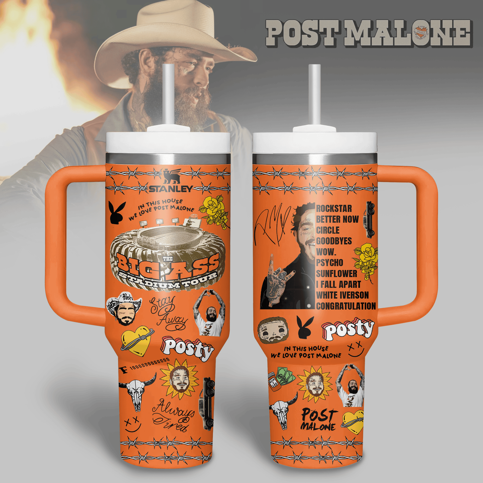 Post Malone Music Custom Stanley Cup 40 oz 30 oz Tumbler With HandleTVC2301245