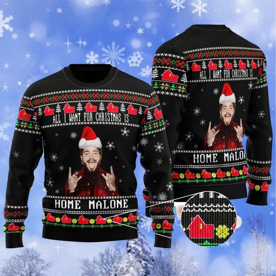 Post Malone Ugly Sweater, Home Malone All Over Print Sweater