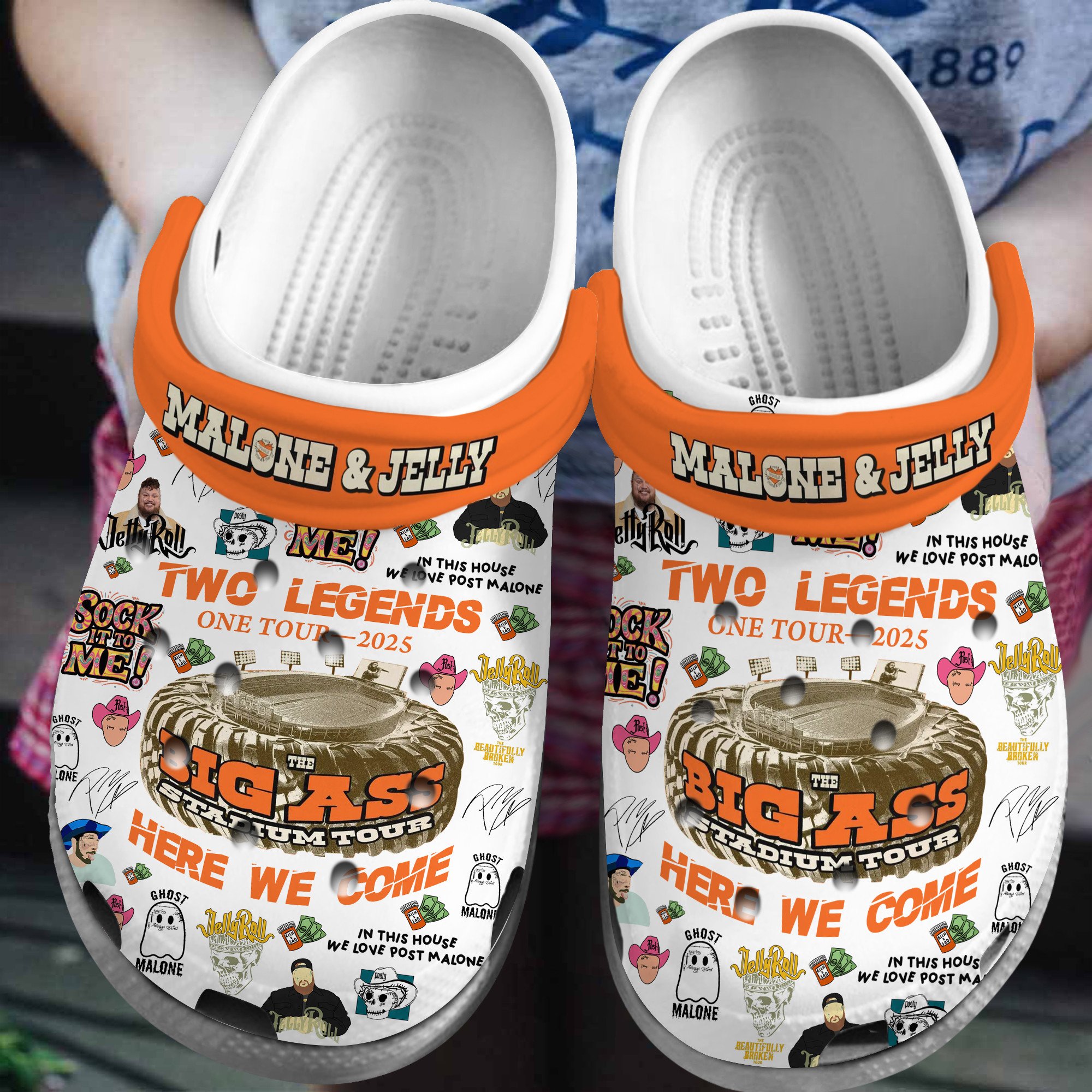 Post Malone X Jelly Roll Music Crocs Crocband Clogs Shoes Comfortable For Men Women and Kids