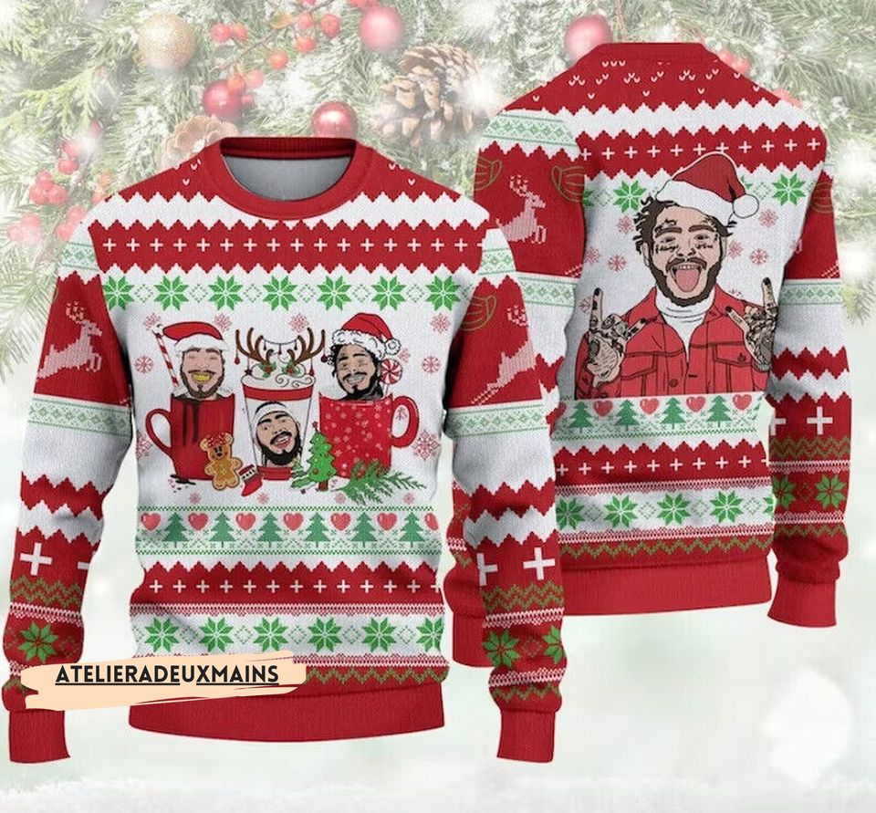 Post Malones Coffee Cups Ugly Christmas Sweater, Home Malone Ugly Christmas Sweater