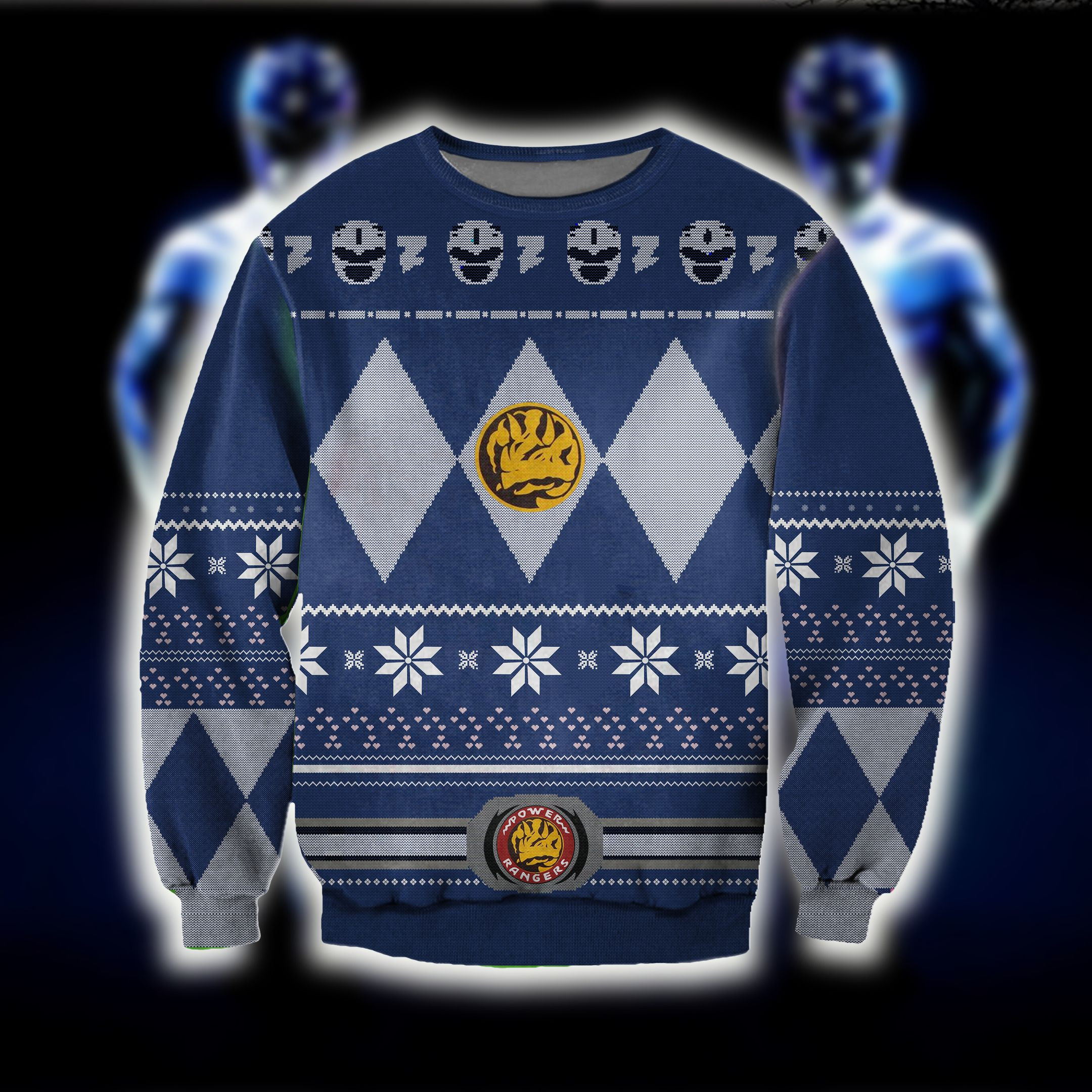 Power Rangers 1993 Film 3D Print Blue Ugly Christmas Sweater Adult 3D Funny Matching for family