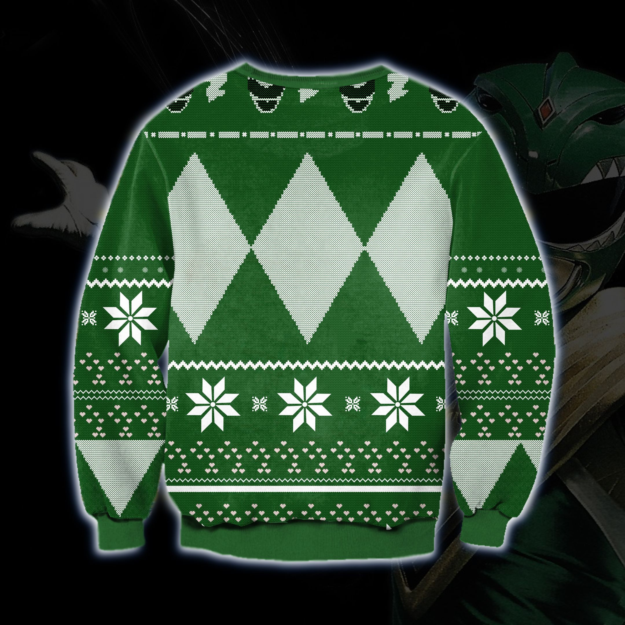 Power Rangers Knitting Pattern 3D Print Green Ugly Christmas Sweater Adult 3D Funny Matching for family - Image 2