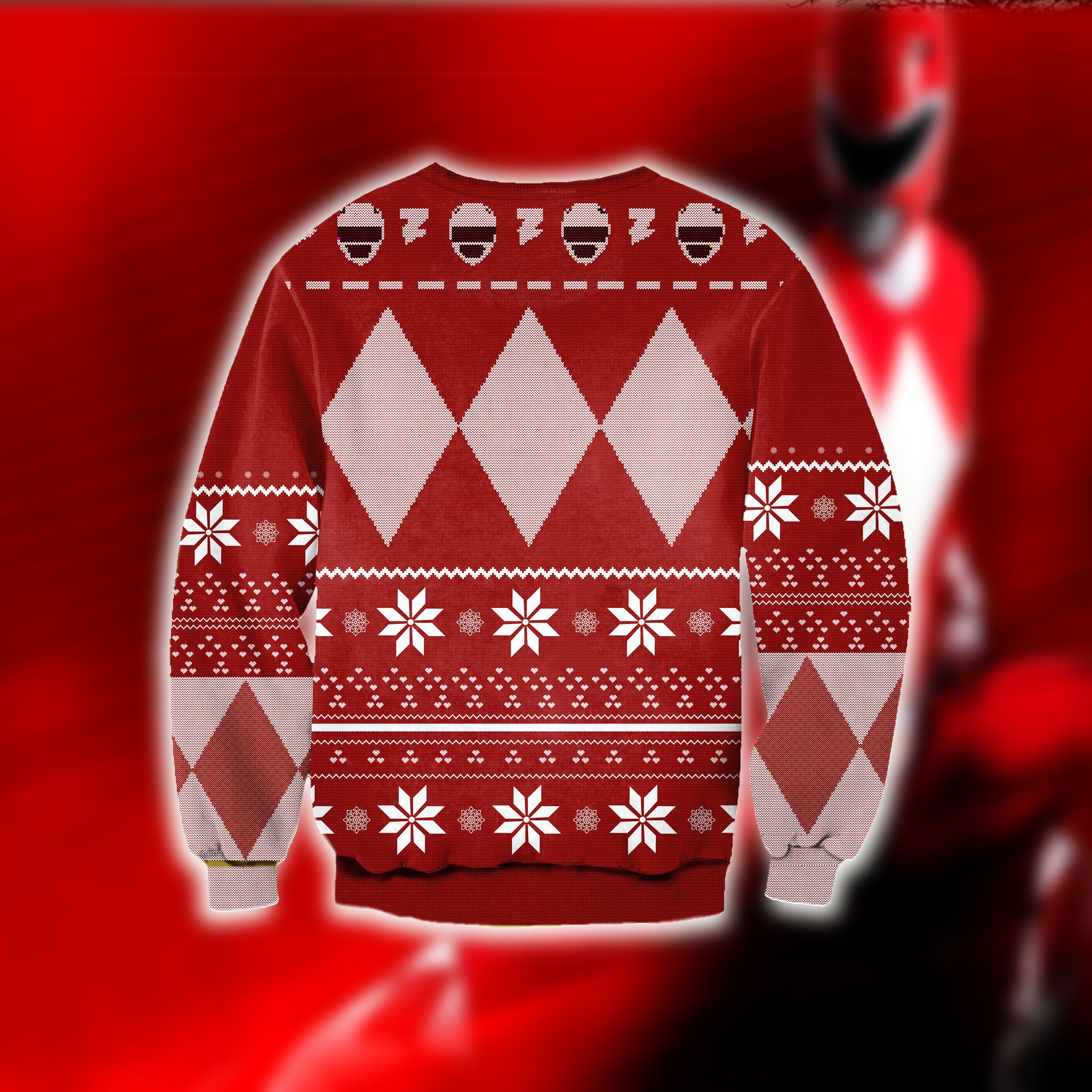 Power Rangers Knitting Pattern 3D Print Red Ugly Christmas Sweater Adult 3D Funny Matching for family - Image 2