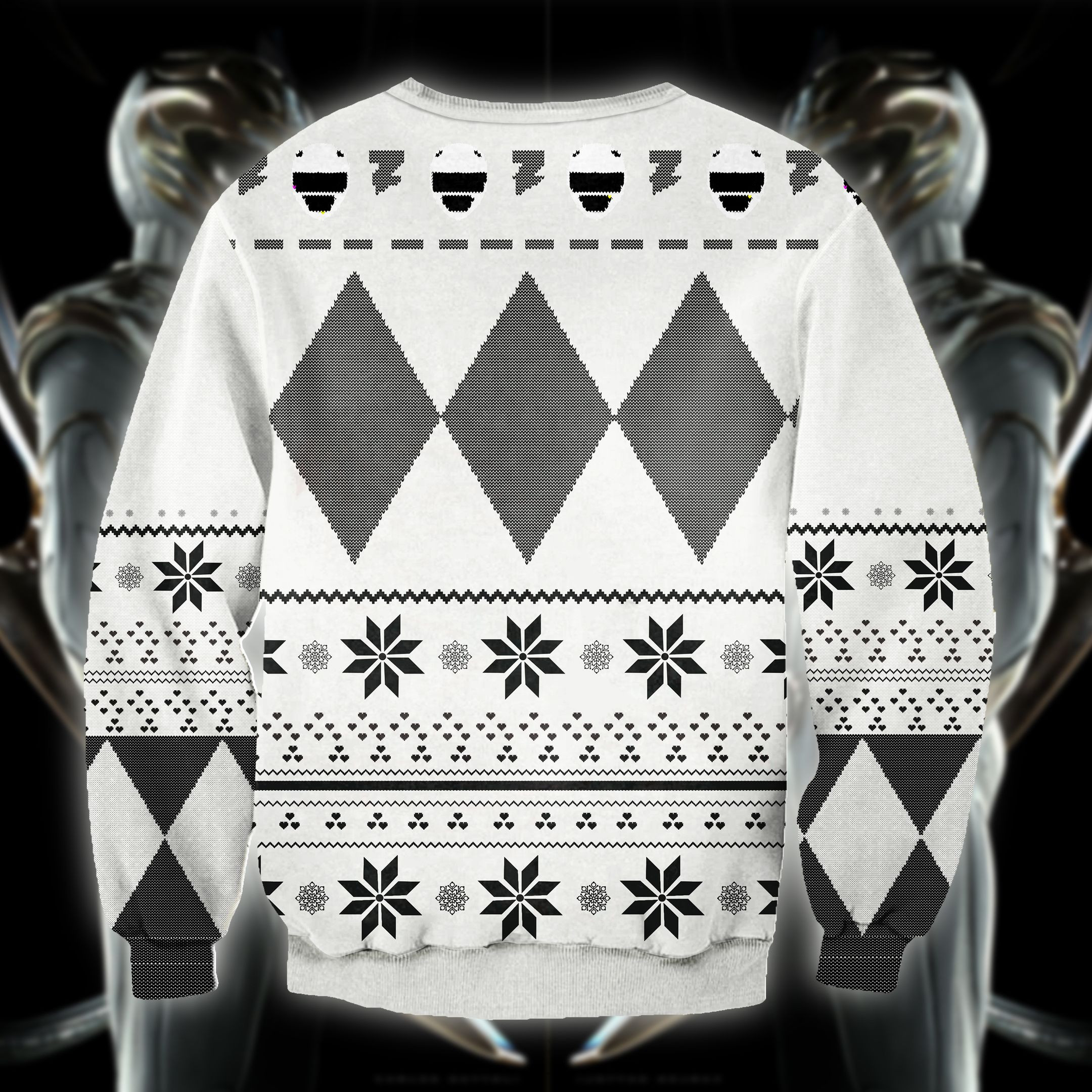 Power Rangers Knitting Pattern 3D Print White Ugly Christmas Sweater Adult 3D Funny Matching for family - Image 2