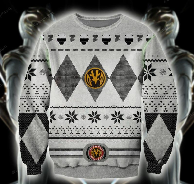 Power Rangers White Knitting Pattern Ugly Christmas Sweater Adult 3D Funny Matching for family