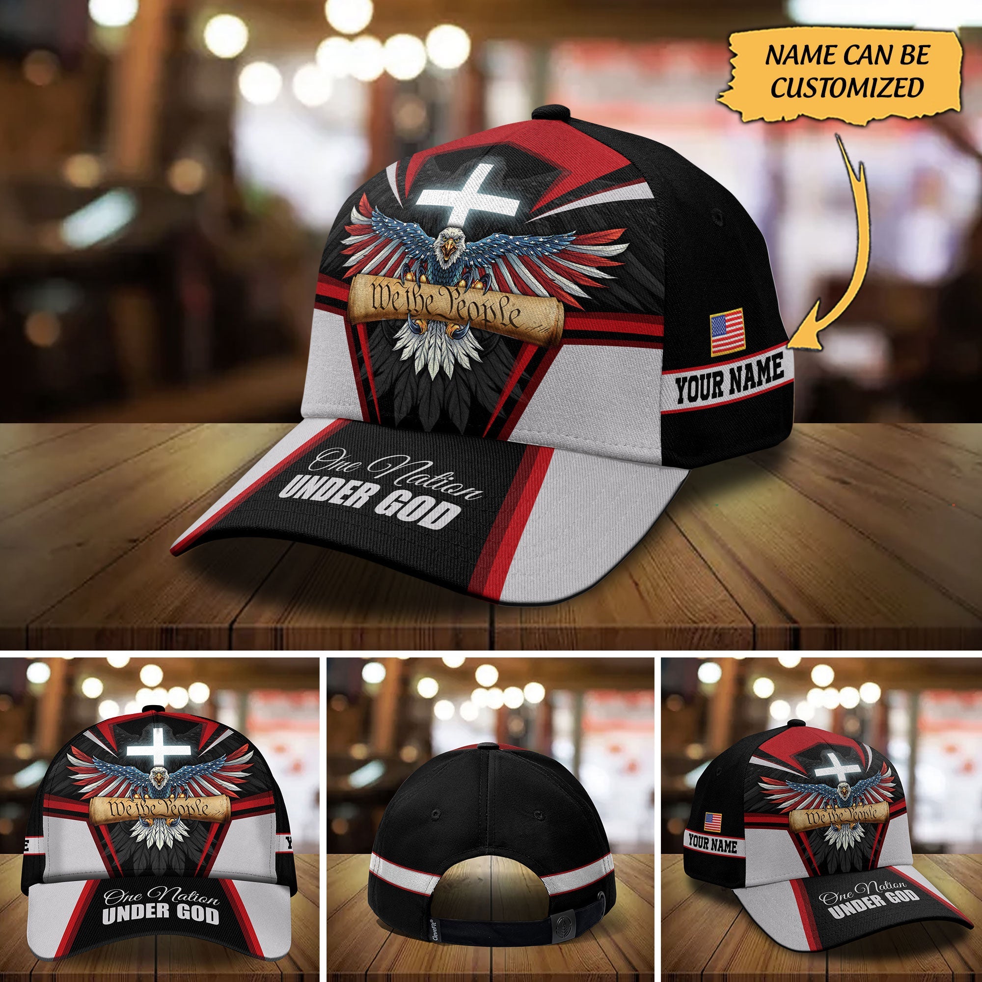 Premium America Eagle Patriot Cap Personalized, One Nation Under God Trucker Hats Custom Hats Gifts For Men & Women