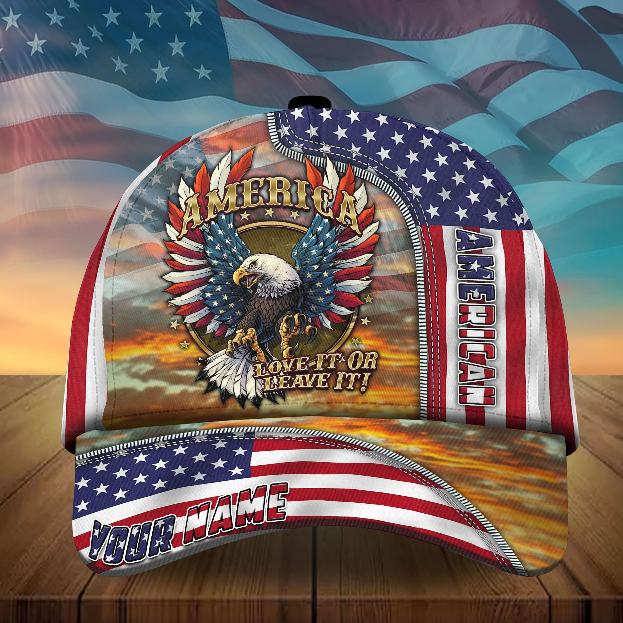 Premium America Love It Or Leave It 3D Patriotic Personalized Trucker Hats Custom Hats Gifts For Men & Women