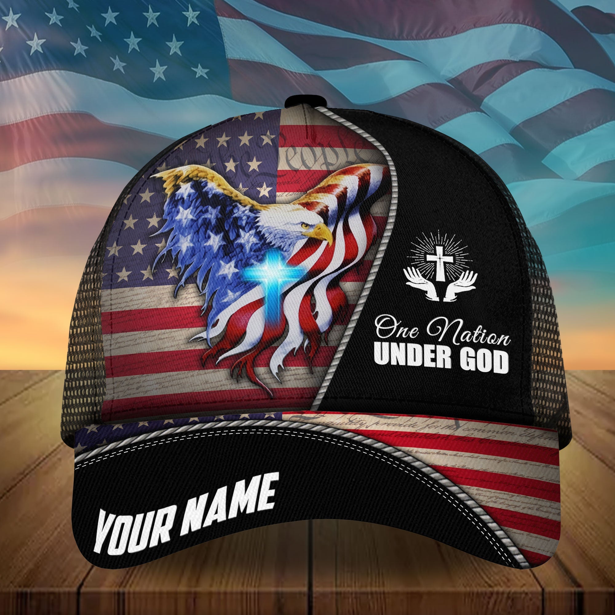 Premium American Eagle And Cross Patriotic 3D Hat Printed Personalized Trucker Hats Custom Hats Gifts For Men & Women
