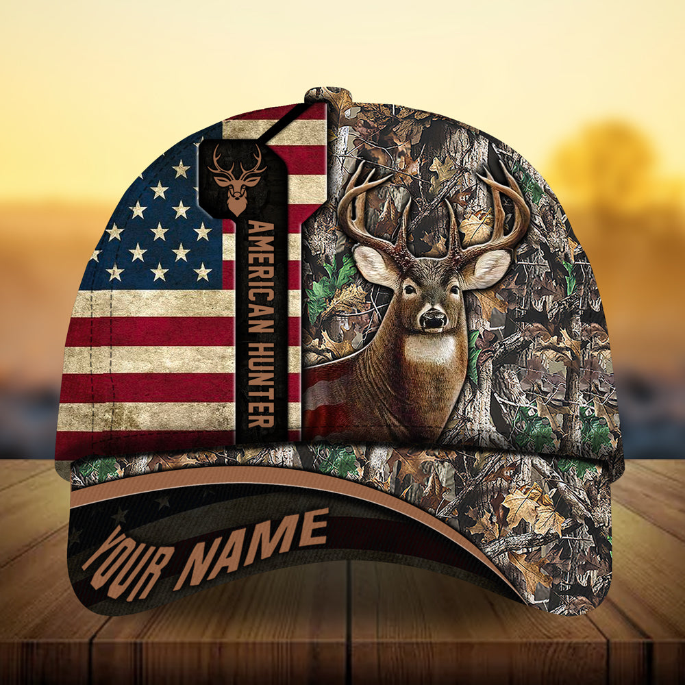 Premium Best Flag Deer American Hunter Hunting Hats 3D Printed Multicolored Personalized Trucker Hats Custom Hats Gifts For Men & Women
