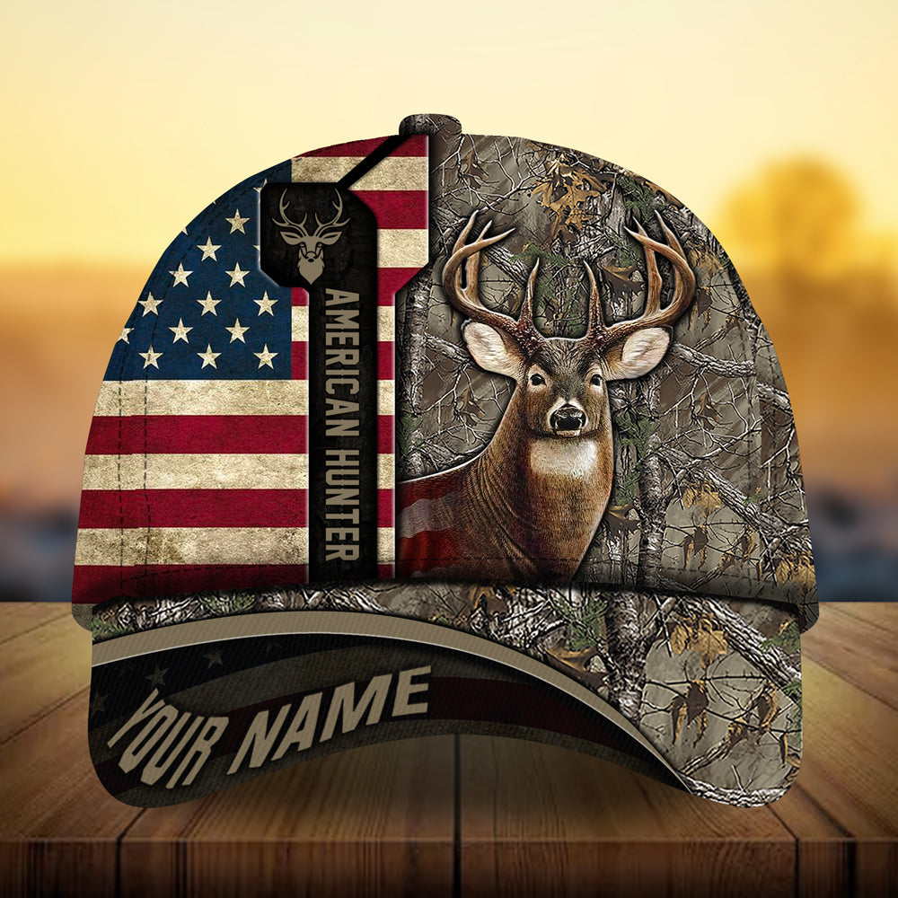Premium Best Flag Deer American Hunter Hunting Hats 3D Printed Multicolored Personalized Trucker Hats Custom Hats Gifts For Men & Women