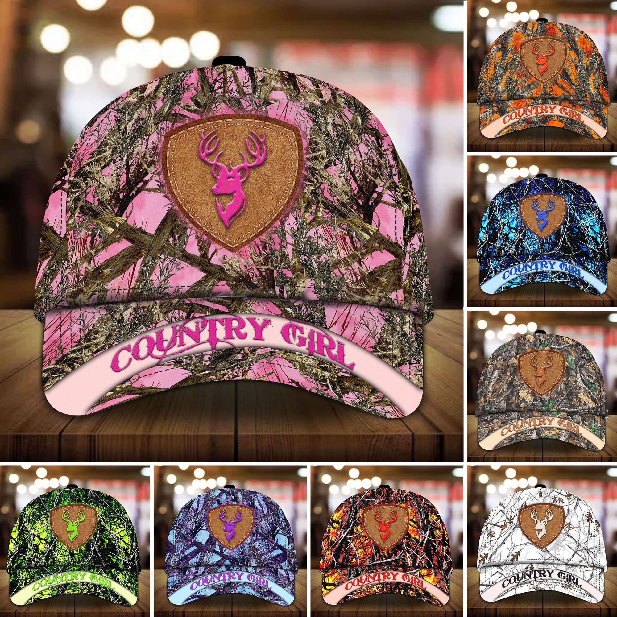Premium Country Girl Hunting Cap 3D Multicolored Trucker Hats Custom Hats Gifts For Men & Women