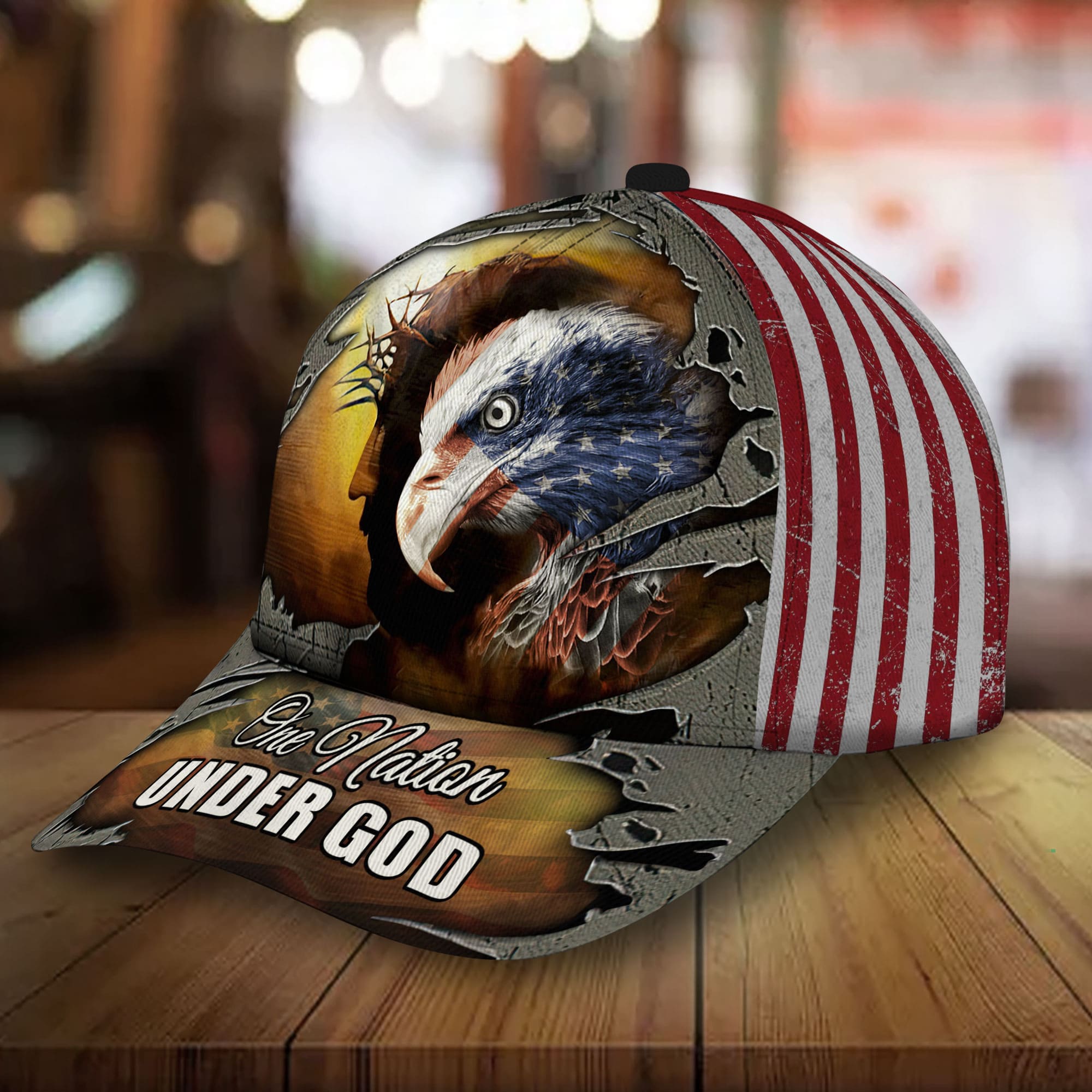 Premium Cracked God And Eagle, On Nation Under God 3D Hat Printed Trucker Hats Custom Hats Gifts For Men & Women