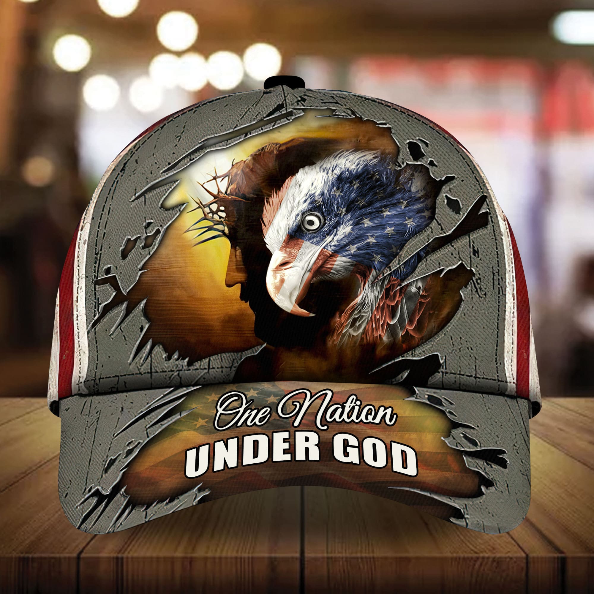 Premium Cracked God And Eagle, On Nation Under God 3D Hat Printed Trucker Hats Custom Hats Gifts For Men & Women