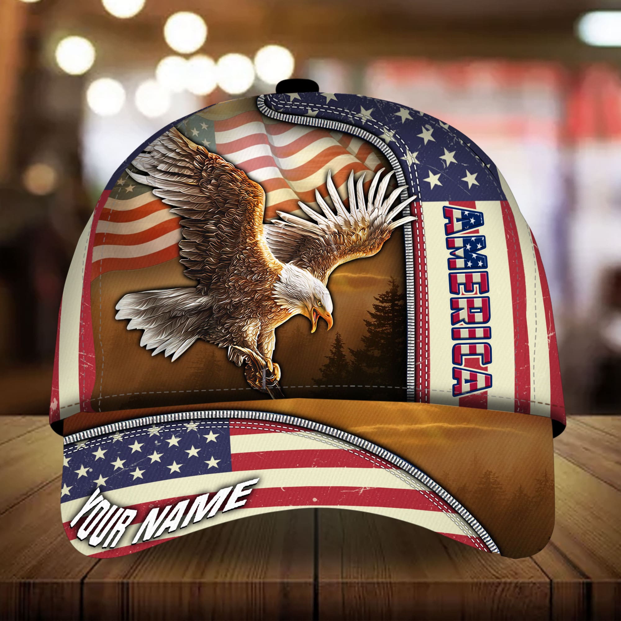Premium Custom Name America, Eagle 3D Hats Printed Trucker Hats Custom Hats Gifts For Men & Women
