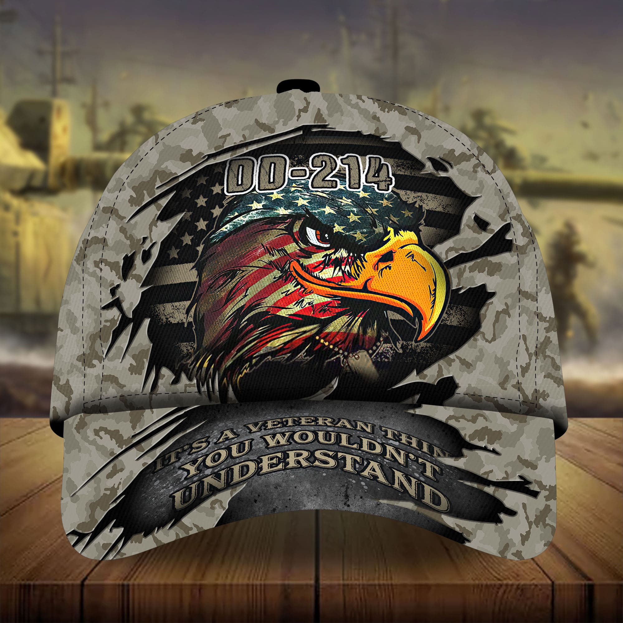 Premium DD-241 US Veteran Eagle Hats 3D Camo Personalized Trucker Hats Custom Hats Gifts For Men & Women
