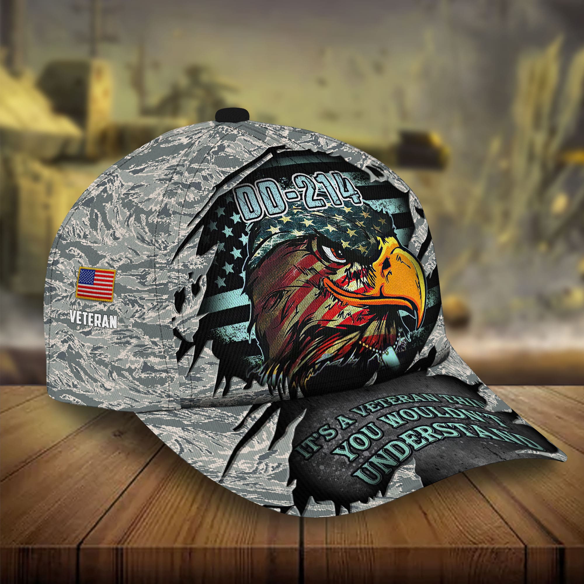 Premium DD-241 US Veteran Eagle Hats 3D Camo Personalized Trucker Hats Custom Hats Gifts For Men & Women