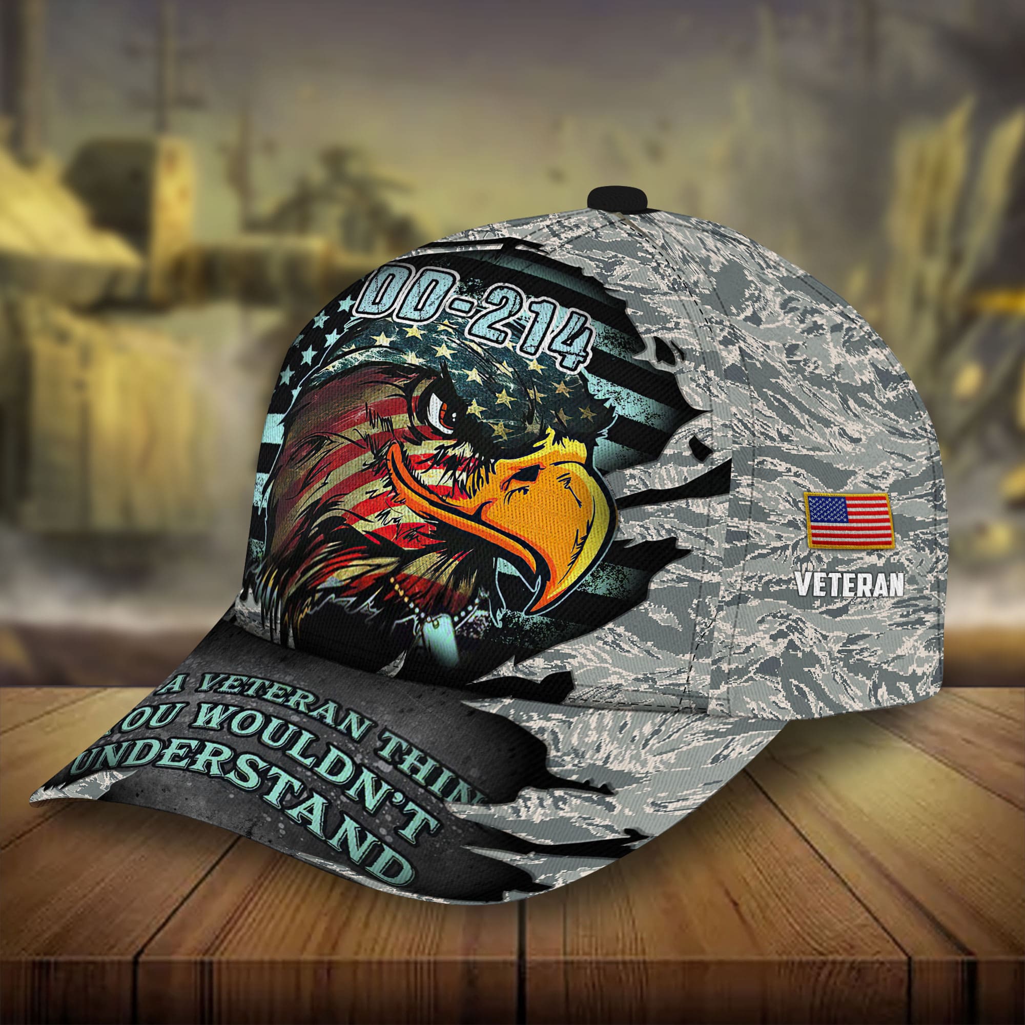 Premium DD-241 US Veteran Eagle Hats 3D Camo Personalized Trucker Hats Custom Hats Gifts For Men & Women
