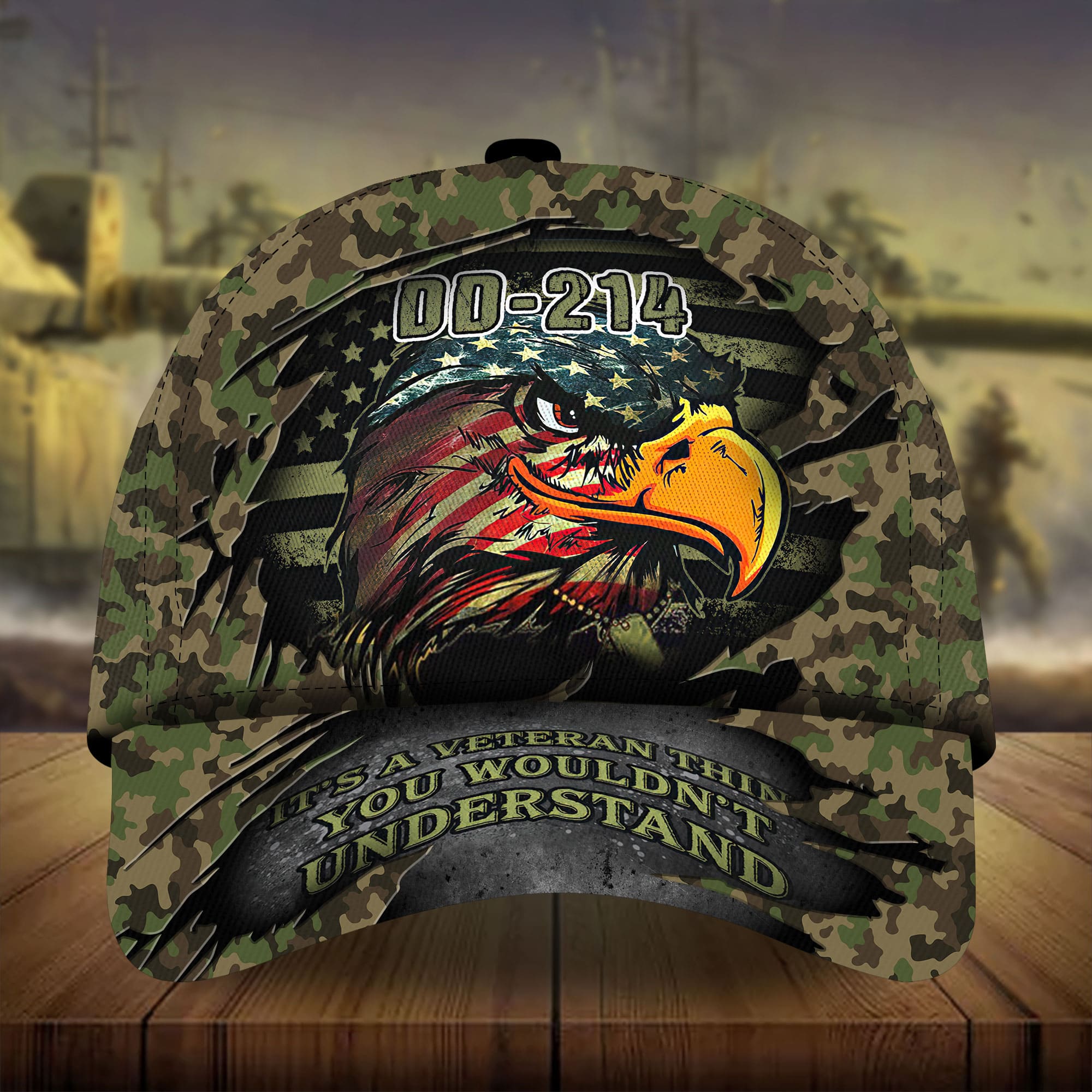 Premium DD-241 US Veteran Eagle Hats 3D Camo Personalized Trucker Hats Custom Hats Gifts For Men & Women