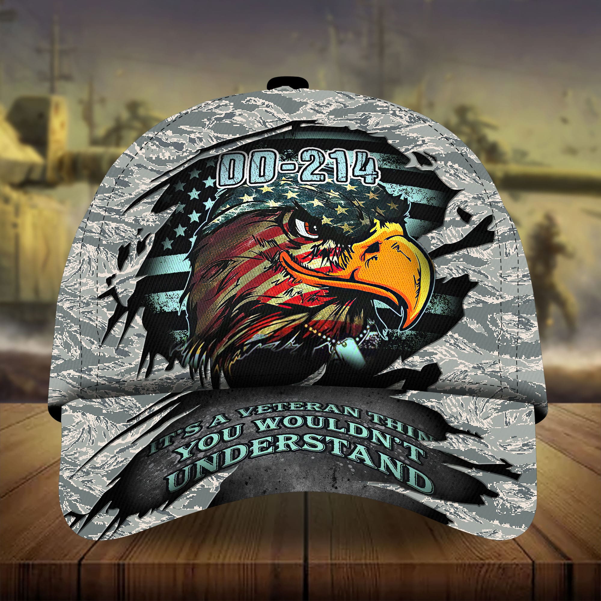 Premium DD-241 US Veteran Eagle Hats 3D Camo Personalized Trucker Hats Custom Hats Gifts For Men & Women