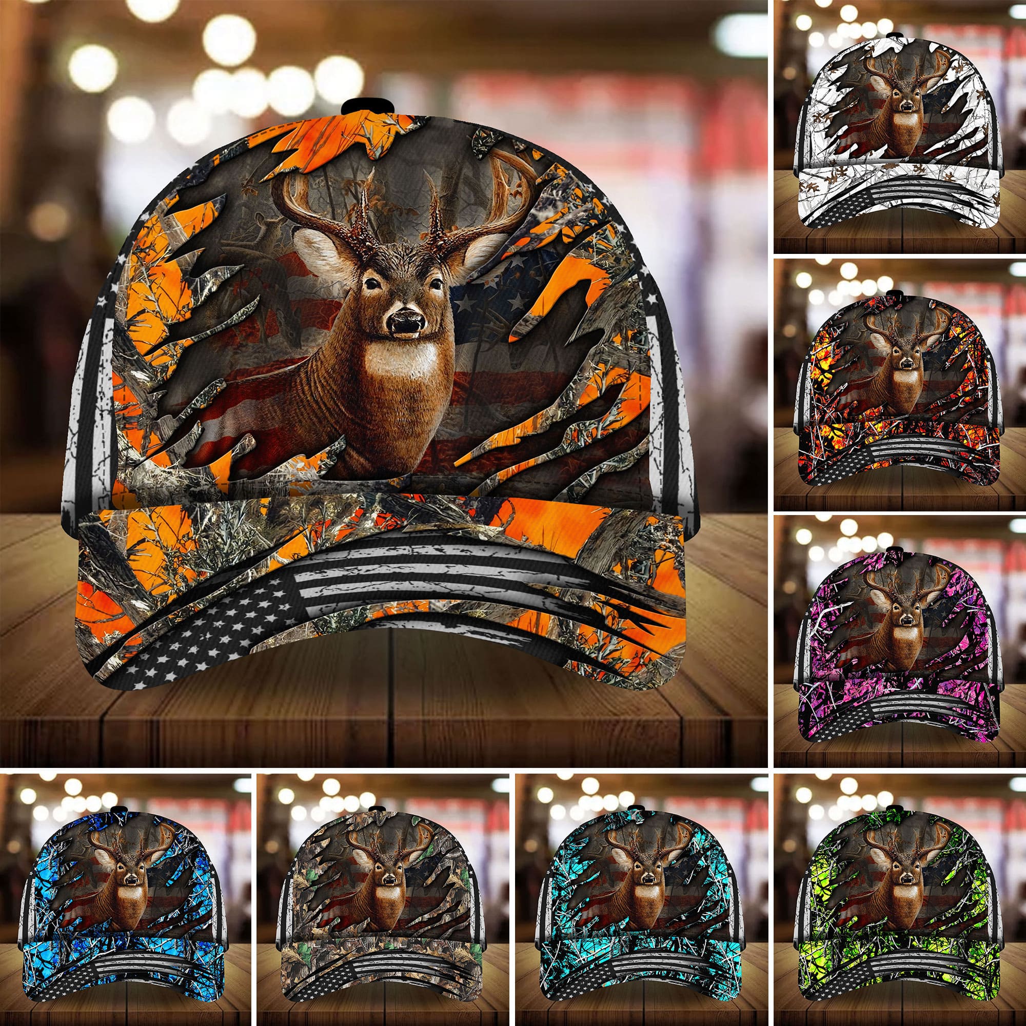 Premium Deer Hunting Cap 3D Multicolor Cracked Trucker Hats Custom Hats Gifts For Men & Women