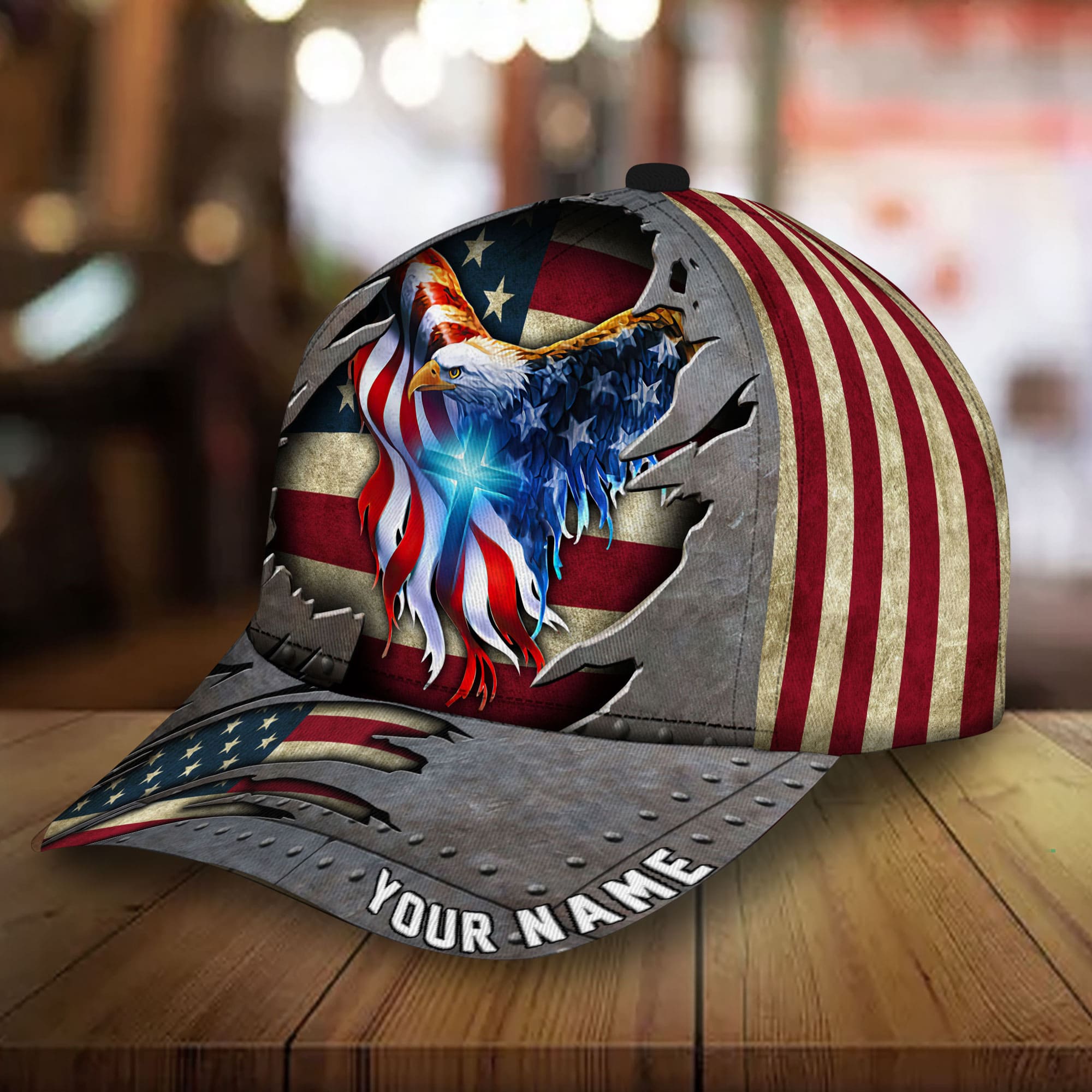 Premium Eagle And Cross 3D American Patriotism Hat Personalized Trucker Hats Custom Hats Gifts For Men & Women