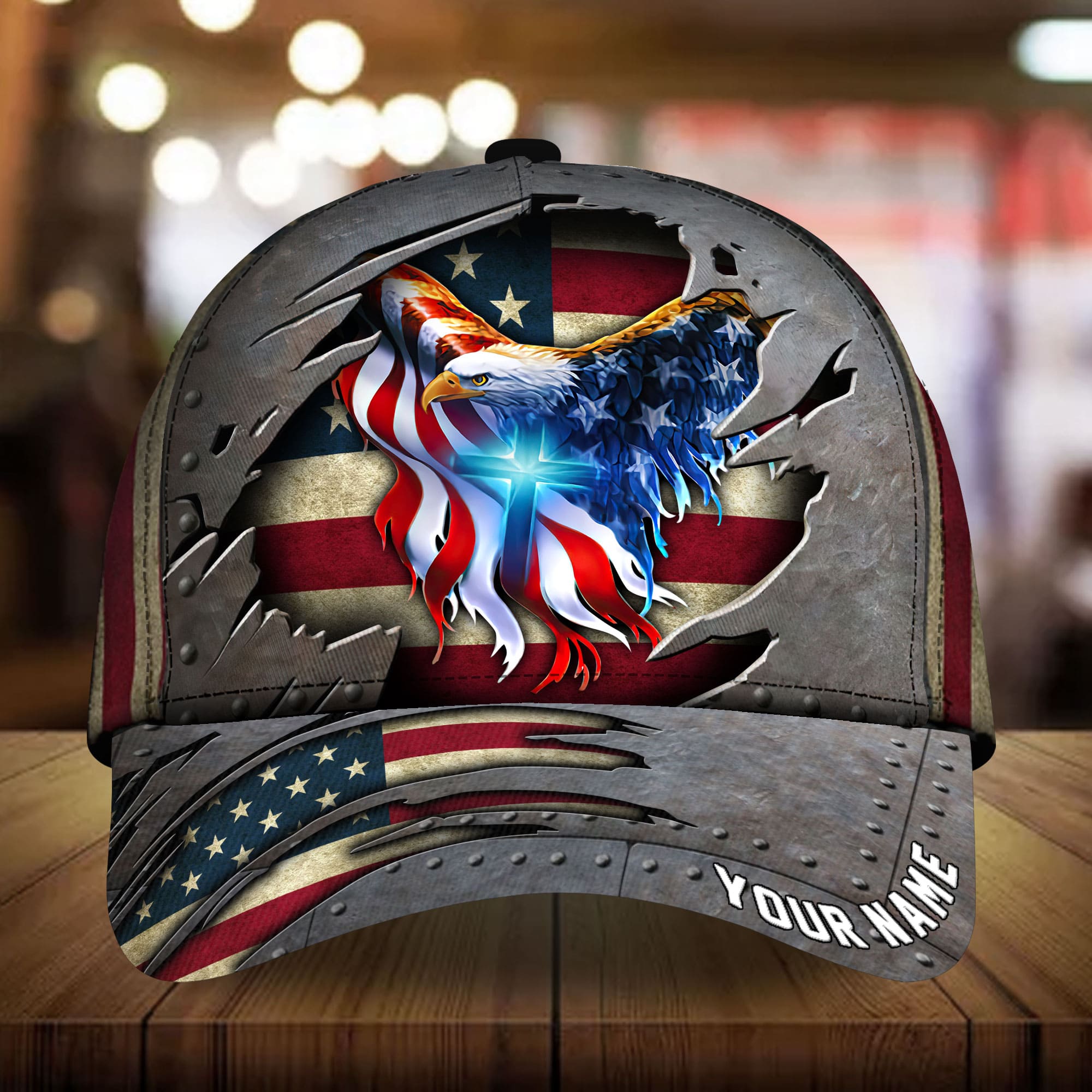 Premium Eagle And Cross 3D American Patriotism Hat Personalized Trucker Hats Custom Hats Gifts For Men & Women