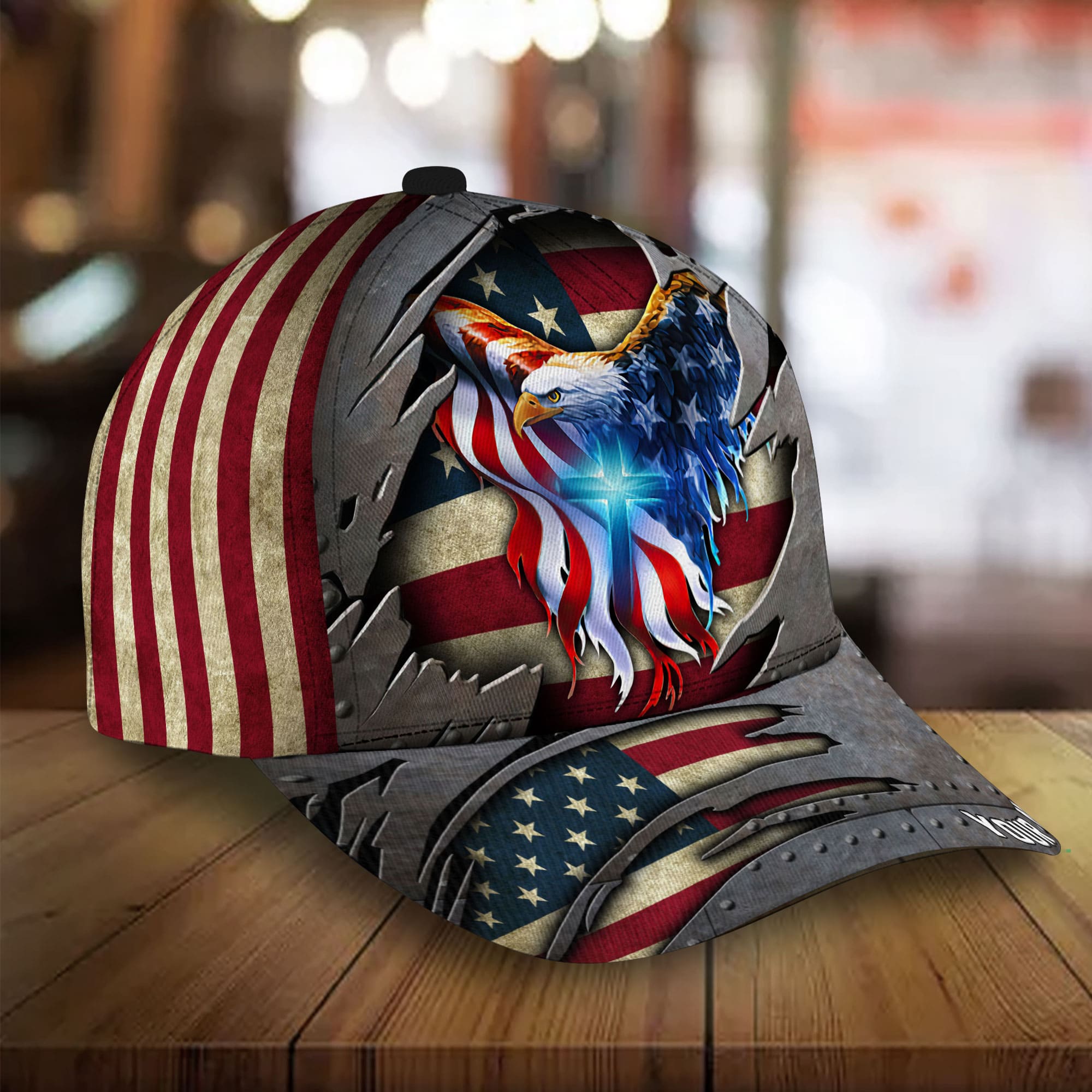 Premium Eagle And Cross 3D American Patriotism Hat Personalized Trucker Hats Custom Hats Gifts For Men & Women