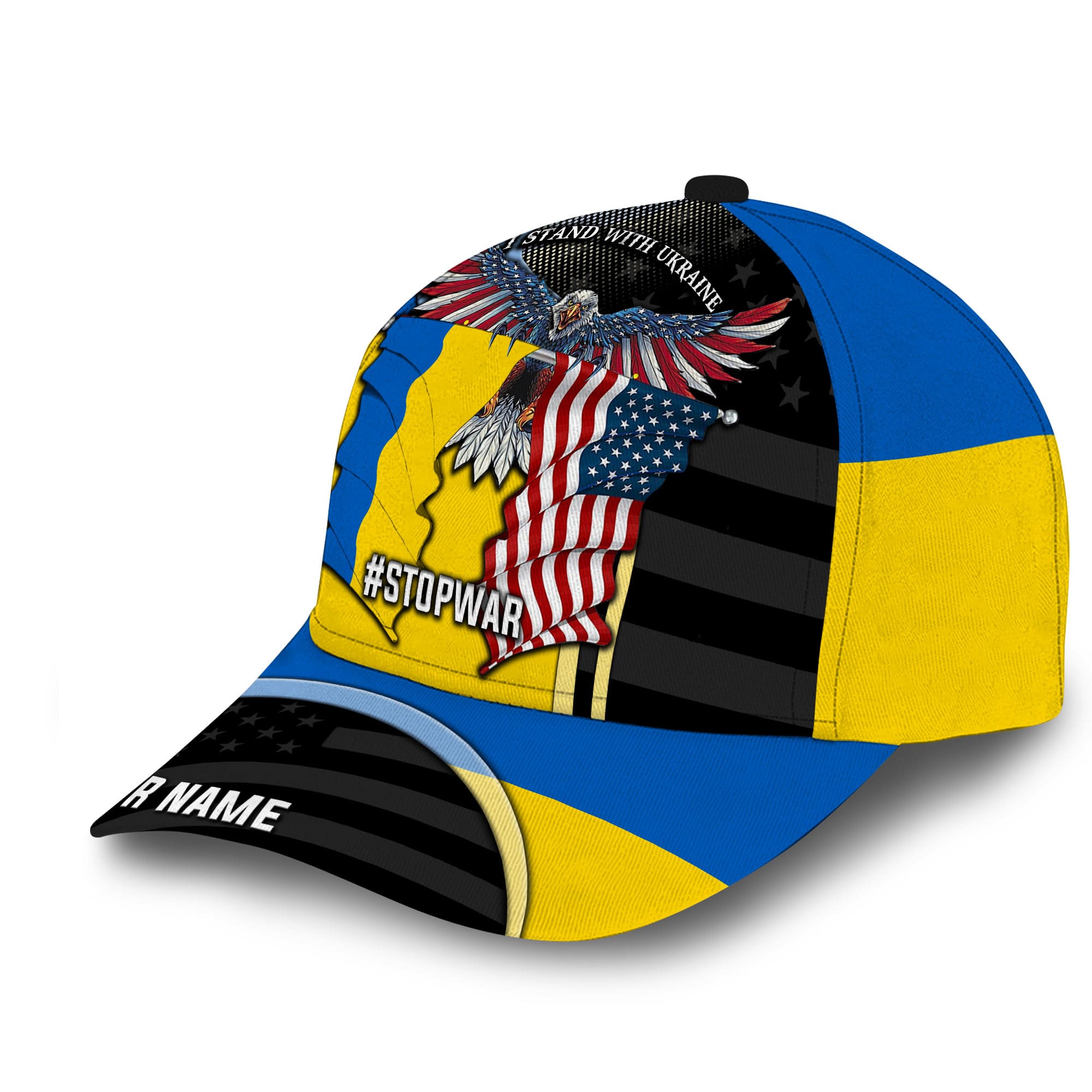 Premium Eagle Flag American Supports Ukraine 3D Cap Personalized Trucker Hats Custom Hats Gifts For Men & Women